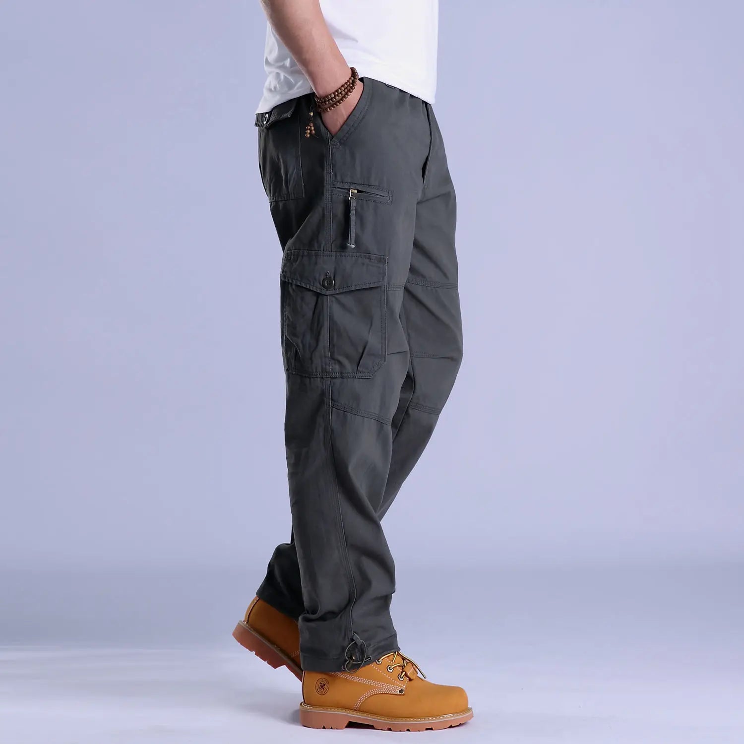 Mens Cargo Work Pants Ripstop Hiking Tactical Pants with Multi Pockets Elastic Waist Pants Cotton Joggers