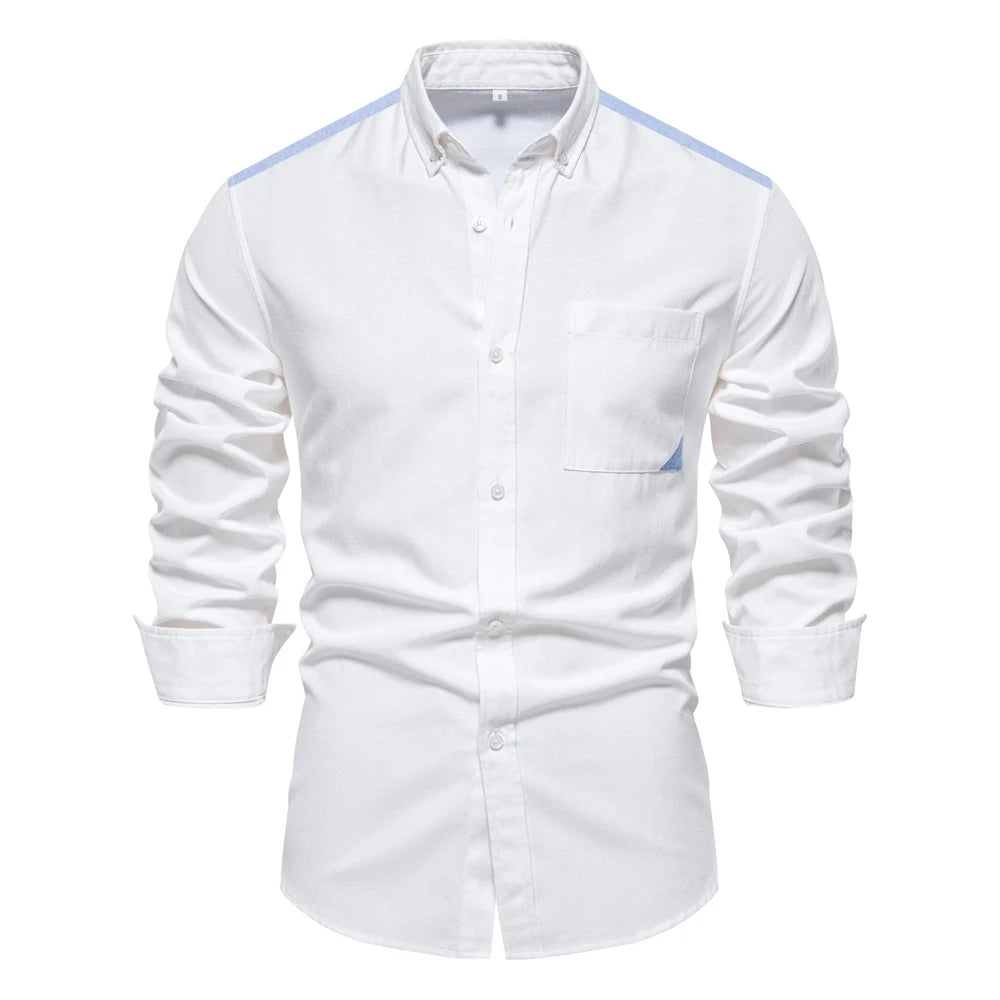 AIOPESON 2023 New Autumn Cotton Men's Oxford Shirt Long Sleeve Button Down Social Business Casual Shirts for Men