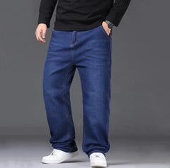 34-50 Sizes Men's Stretch Jeans Straight Leg Denim Pants Extended Sizing Blue/Black Streetwear Relaxed Fit for Work & Casual