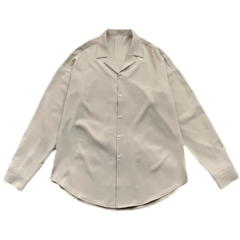 Cracker Khakishirt Men's Long Sleeve Loose Fit Ice Silk Idle Style Draped White Shirt Cuban Style Shirt For Men