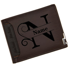 Custom Engraved Initials & Name PU Leather Wallet Men Gift for Birthday, Anniversary, Father's Day, Christmas Gift Personalized