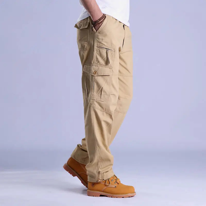 Mens Cargo Work Pants Ripstop Hiking Tactical Pants with Multi Pockets Elastic Waist Pants Cotton Joggers