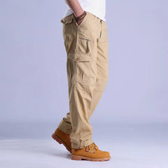 Mens Cargo Work Pants Ripstop Hiking Tactical Pants with Multi Pockets Elastic Waist Pants Cotton Joggers
