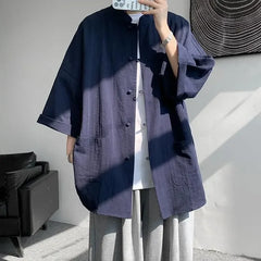 New Chinese Style Buttoned Linen Shirt For Men Long Sleeve Chinese Wind Horse Riding Jacket Men's Wear