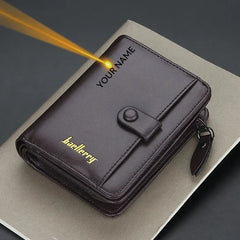 Custom Engrave Name High Quality Man Short Wallets Personalized Name Zipper Coin Pocket Wallet Christmas Father's Day Gift