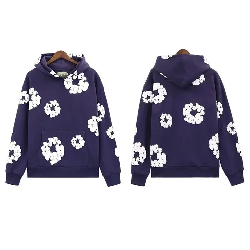 American High Street Fashion Hoodie Set Men's Bubble Print Casual Loose Fit Denim Jeans Popular Streetwear Style