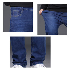 34-50 Sizes Men's Stretch Jeans Straight Leg Denim Pants Extended Sizing Blue/Black Streetwear Relaxed Fit for Work & Casual