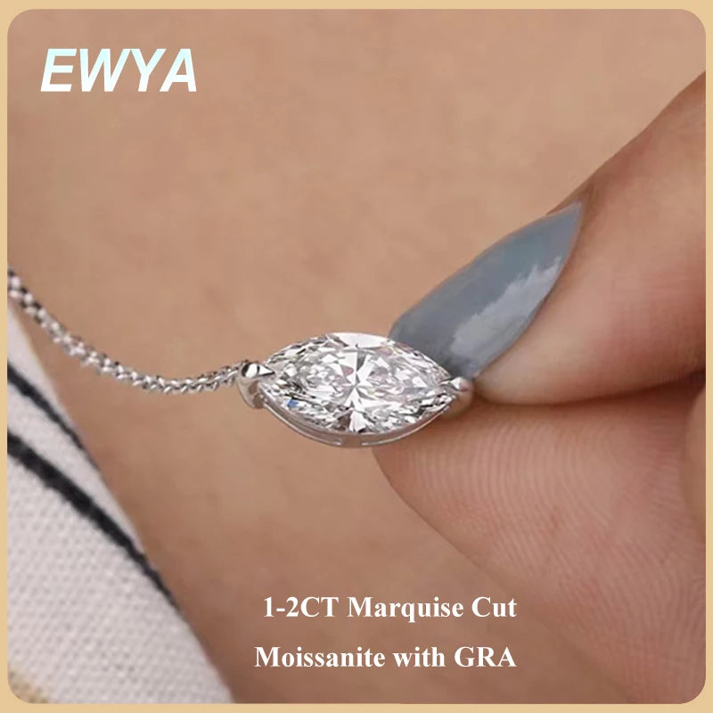 EWYA Marquise Cut 1/2CT Solitaire Moissanite Pendant Necklace Woman Man 925 Silver Lab Diamond Gra Certified Neck Chain Gift