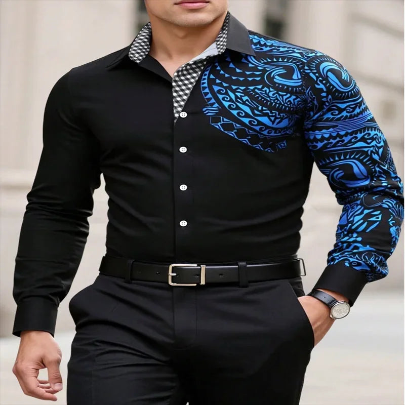 New Business Men's Long Sleeve Casual Shirt, Single Sleeve Totem Collar Long Sleeve Wedding Party Clothing 6XL Quick Shipping