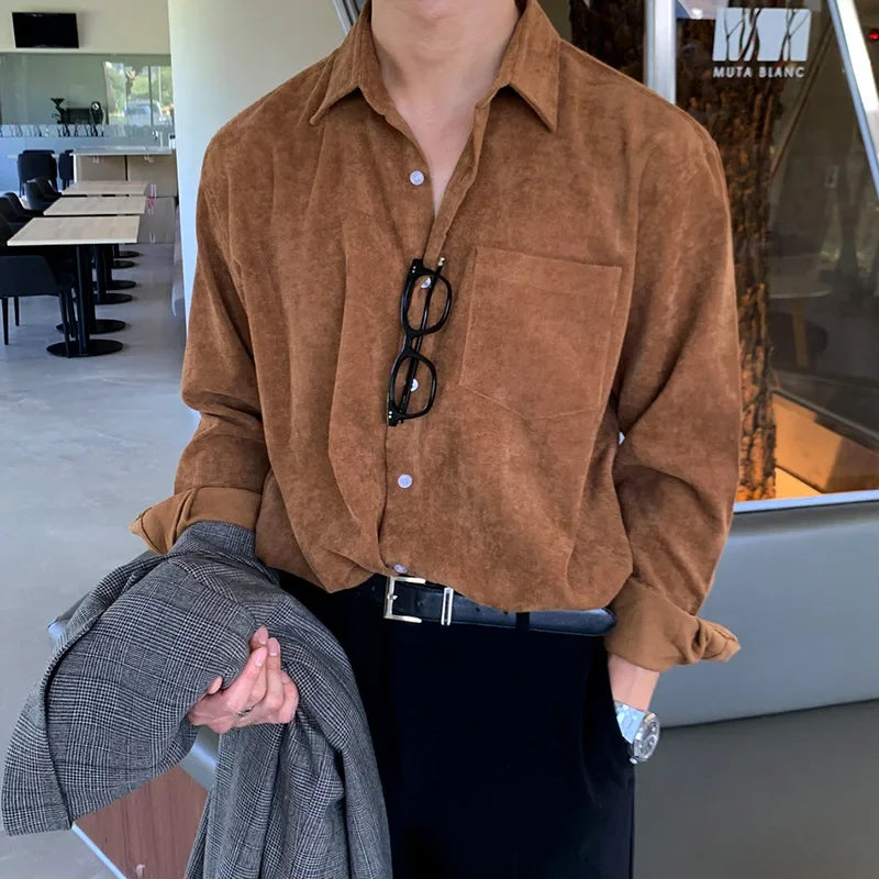 Japanese Style Corduroy Vintage Long Sleeve Shirt For Men Trendy Korean Version Loose Fit Jacket Spring Autumn Versatile